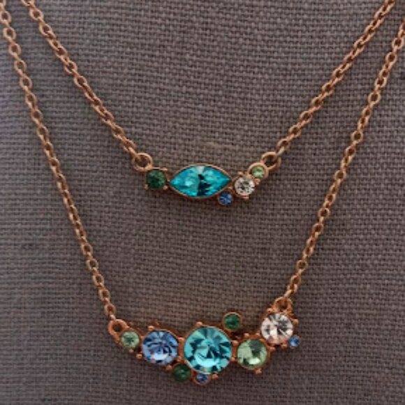 Banana Republic Jewelry - BANANA REPUBLIC Mod/Contemporary Gold Blue/Green/Turquoise Crystal Necklace